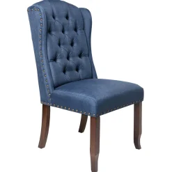 New Aahmad Blue Tufted Wing Dining Chair Featured Dining Chairs & Benches