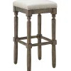 Online Aiden Upholstered Tan Backless Barstool With Nailhead Trim, 30 Promotion Barstools