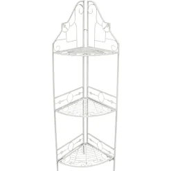 Clearance Antique White Scrolled Metal Folding Corner Shelf Rack, 51.5 Premium Baker'S Racks & Bar Carts