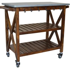 Hot Antwerp Wood Bar Cart With Metal Top And Towel Hooks Exquisite Gifts Baker'S Racks & Bar Carts