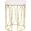Sale Arca Glazed Gold Wire Vanity Stool/Padded White Faux Leather Seat Outlet Stools & Benches