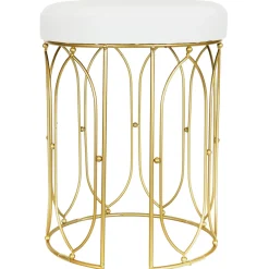 Sale Arca Glazed Gold Wire Vanity Stool/Padded White Faux Leather Seat Outlet Stools & Benches
