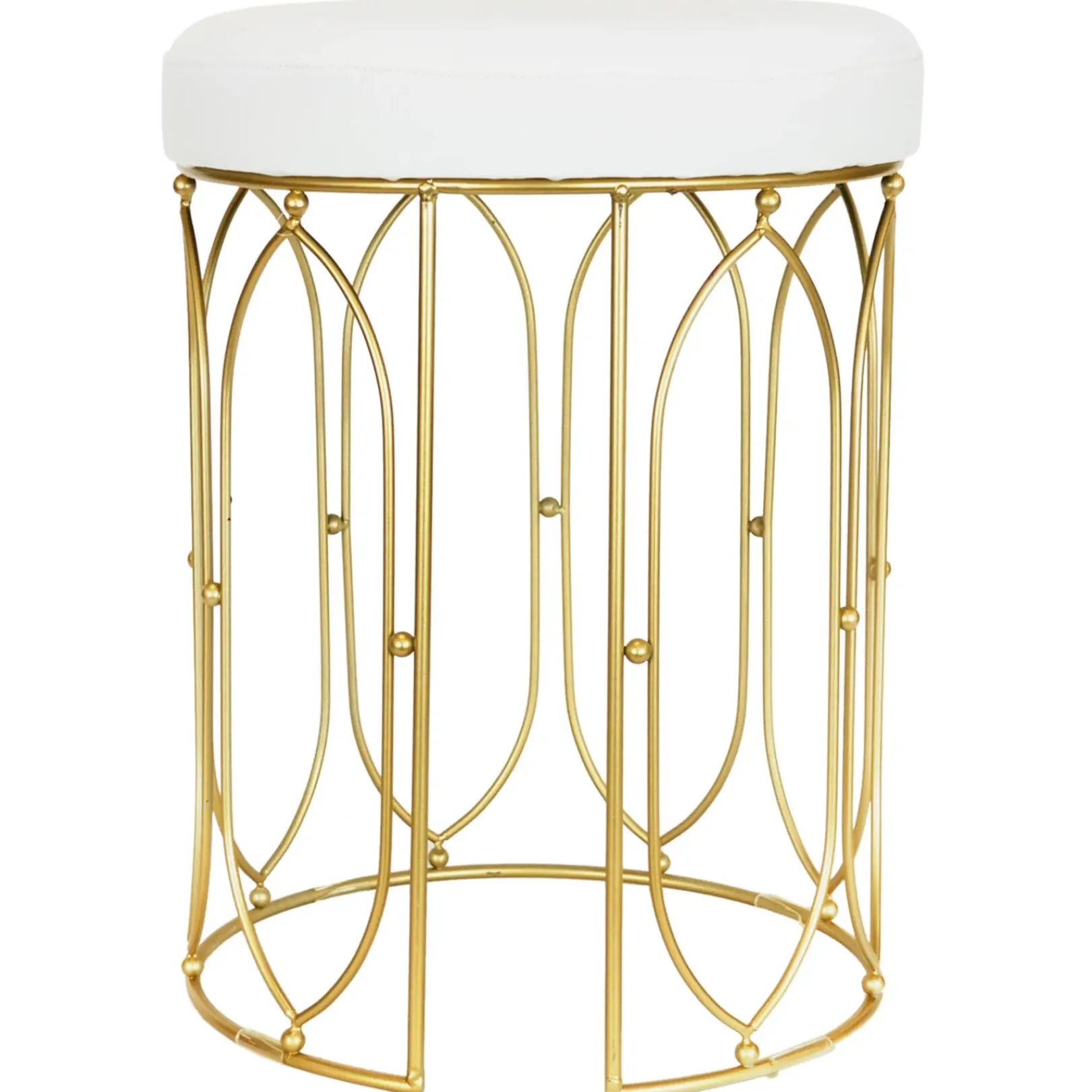Sale Arca Glazed Gold Wire Vanity Stool/Padded White Faux Leather Seat Outlet Stools & Benches