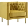Hot Bendell Yellow Velvet Tufted Accent Club Chair With Gold Legs, Kd Promotion Accent Chairs
