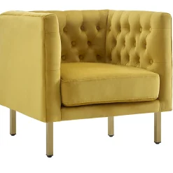 Hot Bendell Yellow Velvet Tufted Accent Club Chair With Gold Legs, Kd Promotion Accent Chairs