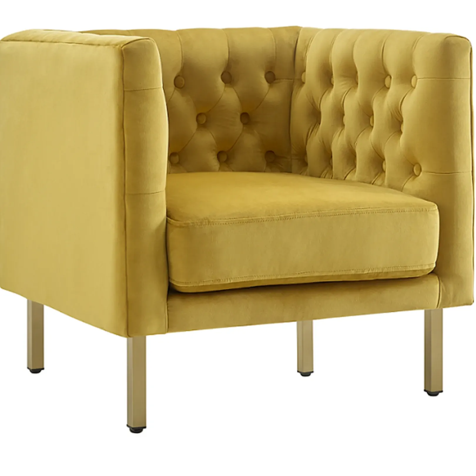 Hot Bendell Yellow Velvet Tufted Accent Club Chair With Gold Legs, Kd Promotion Accent Chairs