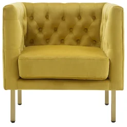 Hot Bendell Yellow Velvet Tufted Accent Club Chair With Gold Legs, Kd Promotion Accent Chairs