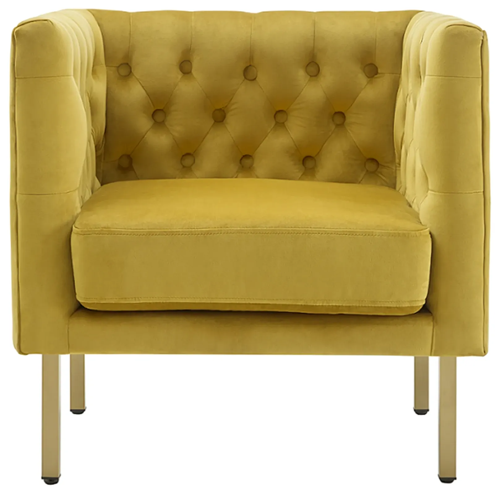 Hot Bendell Yellow Velvet Tufted Accent Club Chair With Gold Legs, Kd Promotion Accent Chairs