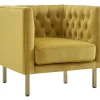 Outlet Bendell Yellow Velvet Tufted Accent Club Chair With Gold Legs Opening Sales Accent Chairs