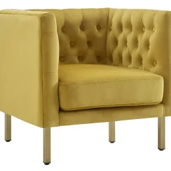Outlet Bendell Yellow Velvet Tufted Accent Club Chair With Gold Legs Opening Sales Accent Chairs