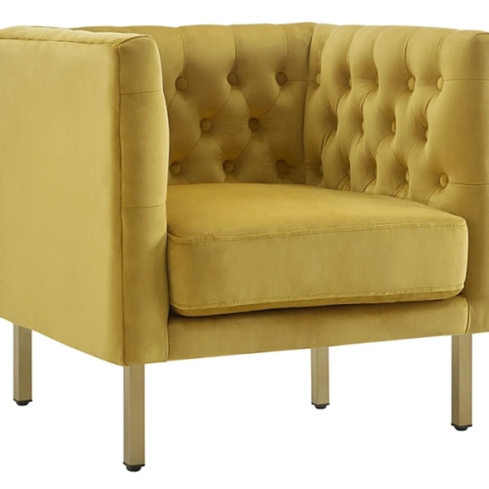 Outlet Bendell Yellow Velvet Tufted Accent Club Chair With Gold Legs Opening Sales Accent Chairs