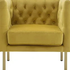 Outlet Bendell Yellow Velvet Tufted Accent Club Chair With Gold Legs Opening Sales Accent Chairs