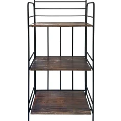 Discount Black 3 Tier Metal Baker Rack With Folding Wood Top Shelves Gift Selection Baker'S Racks & Bar Carts