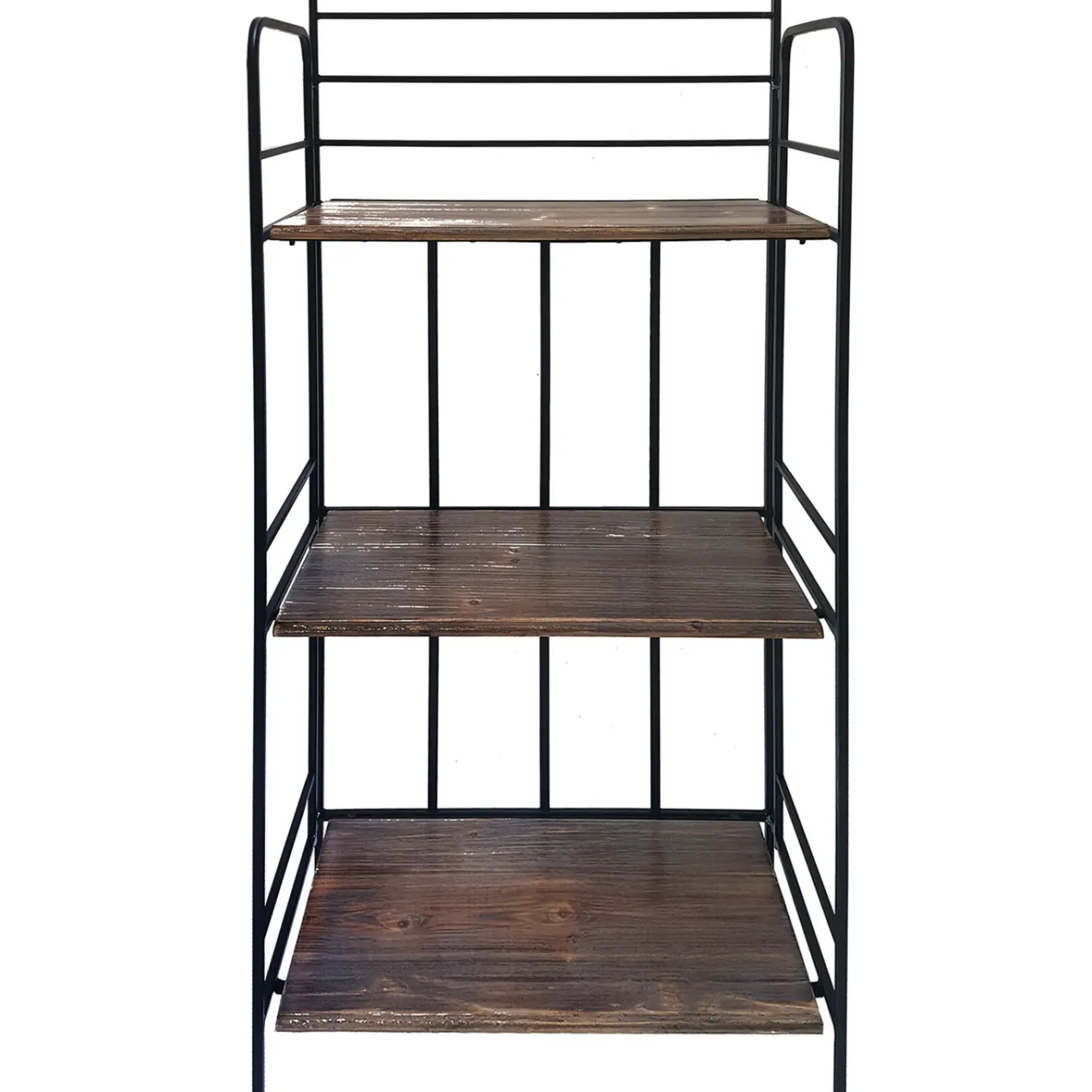 Discount Black 3 Tier Metal Baker Rack With Folding Wood Top Shelves Gift Selection Baker'S Racks & Bar Carts