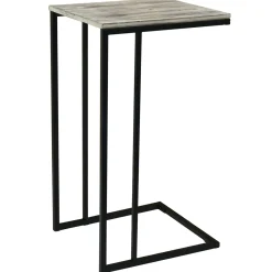 Black Metal C-Table With Rustic Wooden Top Promotion Accent Tables