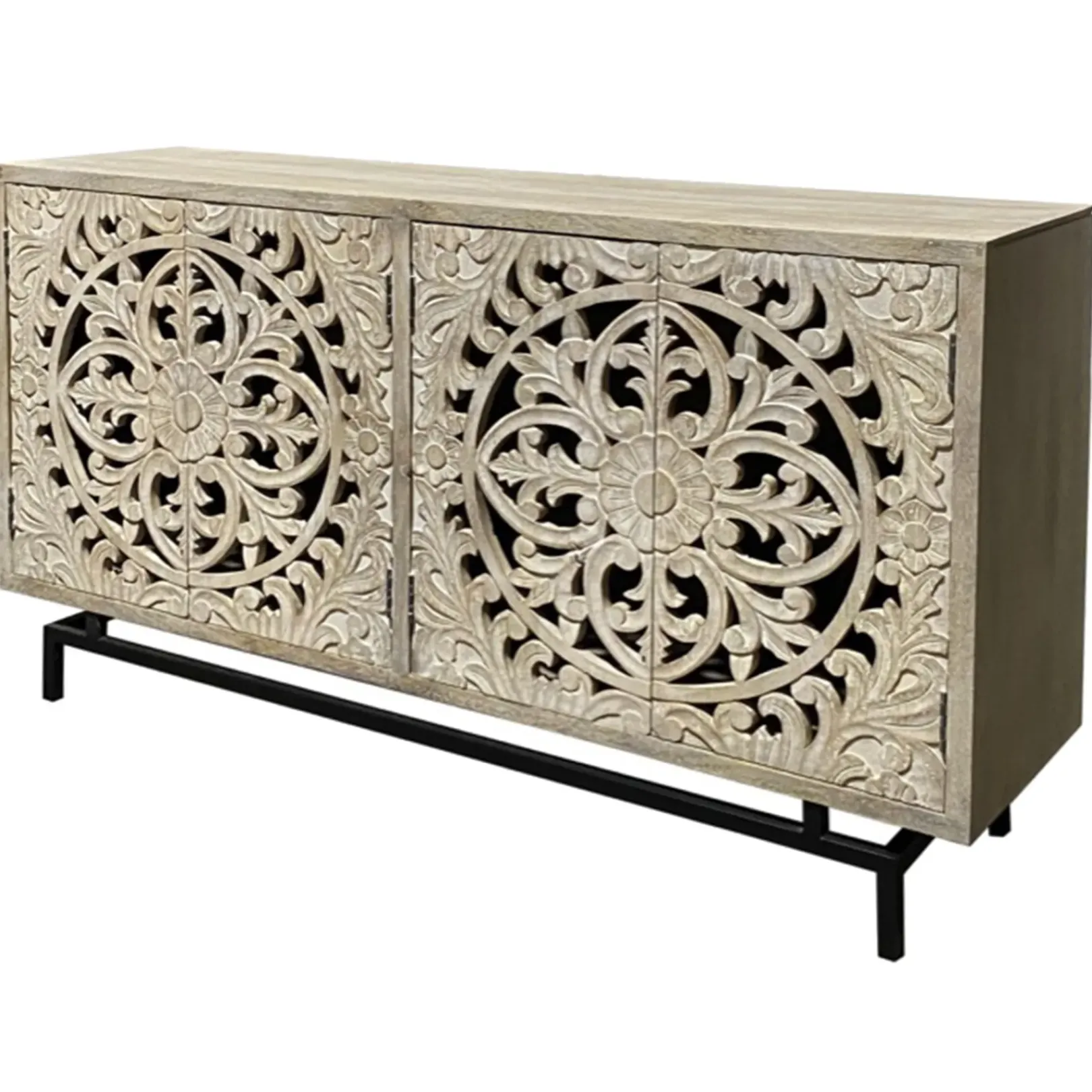 Online Carved 4 Door Wood Sideboard Discount Cabinets & Chests
