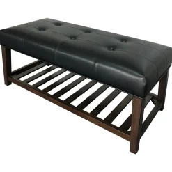 New Collins Black Leather Bench Clearance Benches