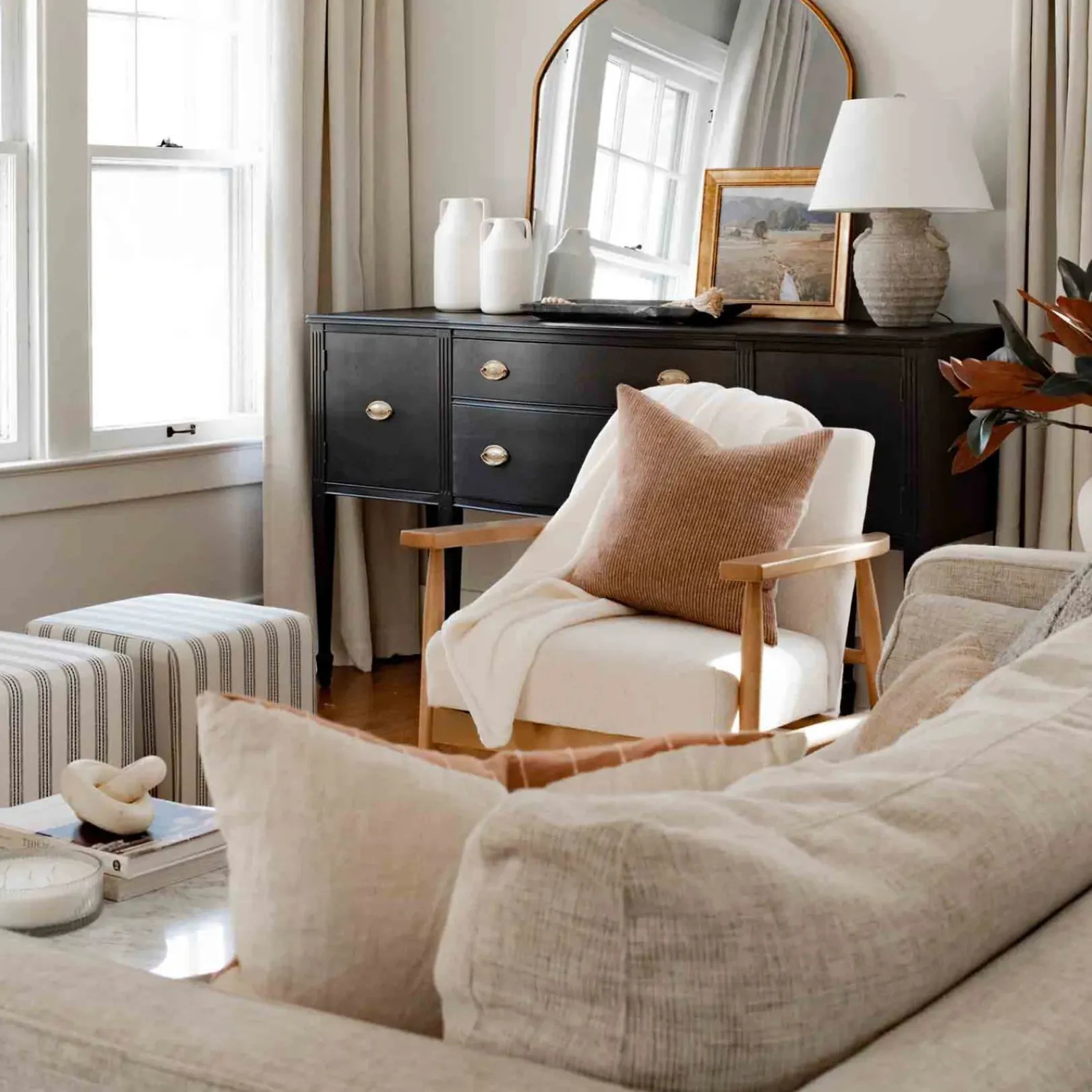 Online Cottage Thin Striped Ottoman Promotion Ottomans & Poufs