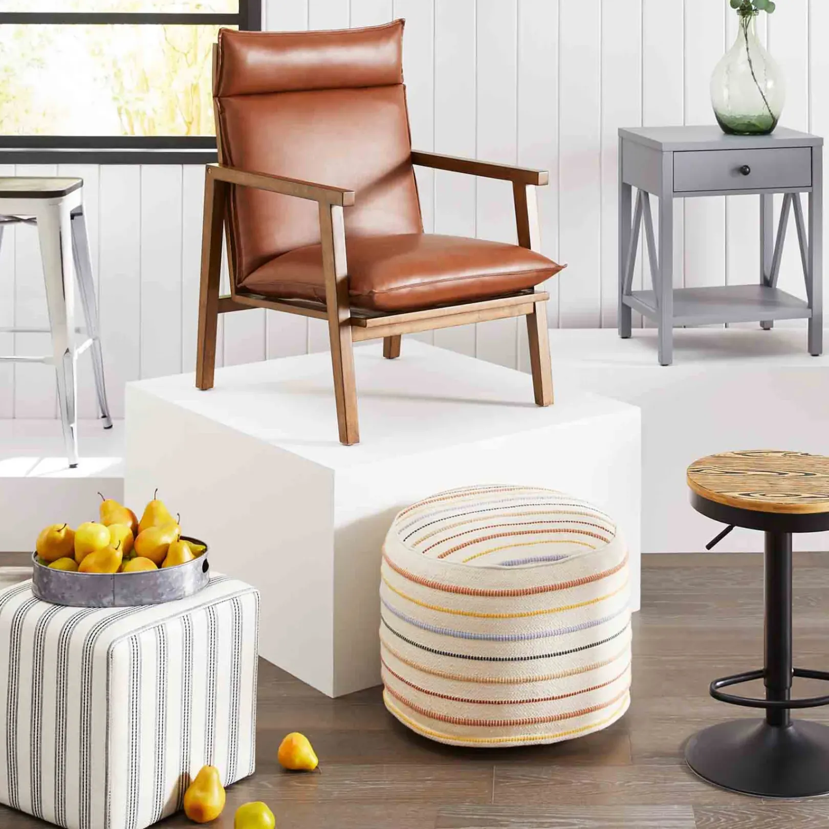 Online Cottage Thin Striped Ottoman Promotion Ottomans & Poufs