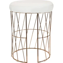 New Diago Metallic Blush Wire Vanity Stool/Padded White Faux Leather Seat Good Quality Stools & Benches