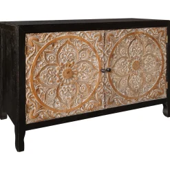 Discount 2-Door Carved Black Long Cabinet Opening Sales Cabinets & Chests