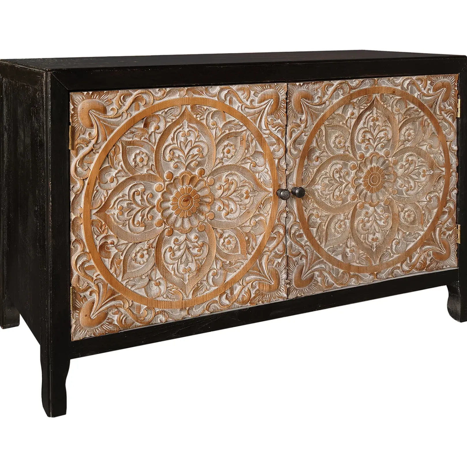 Discount 2-Door Carved Black Long Cabinet Opening Sales Cabinets & Chests