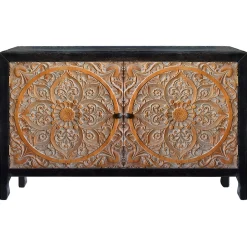 Discount 2-Door Carved Black Long Cabinet Opening Sales Cabinets & Chests