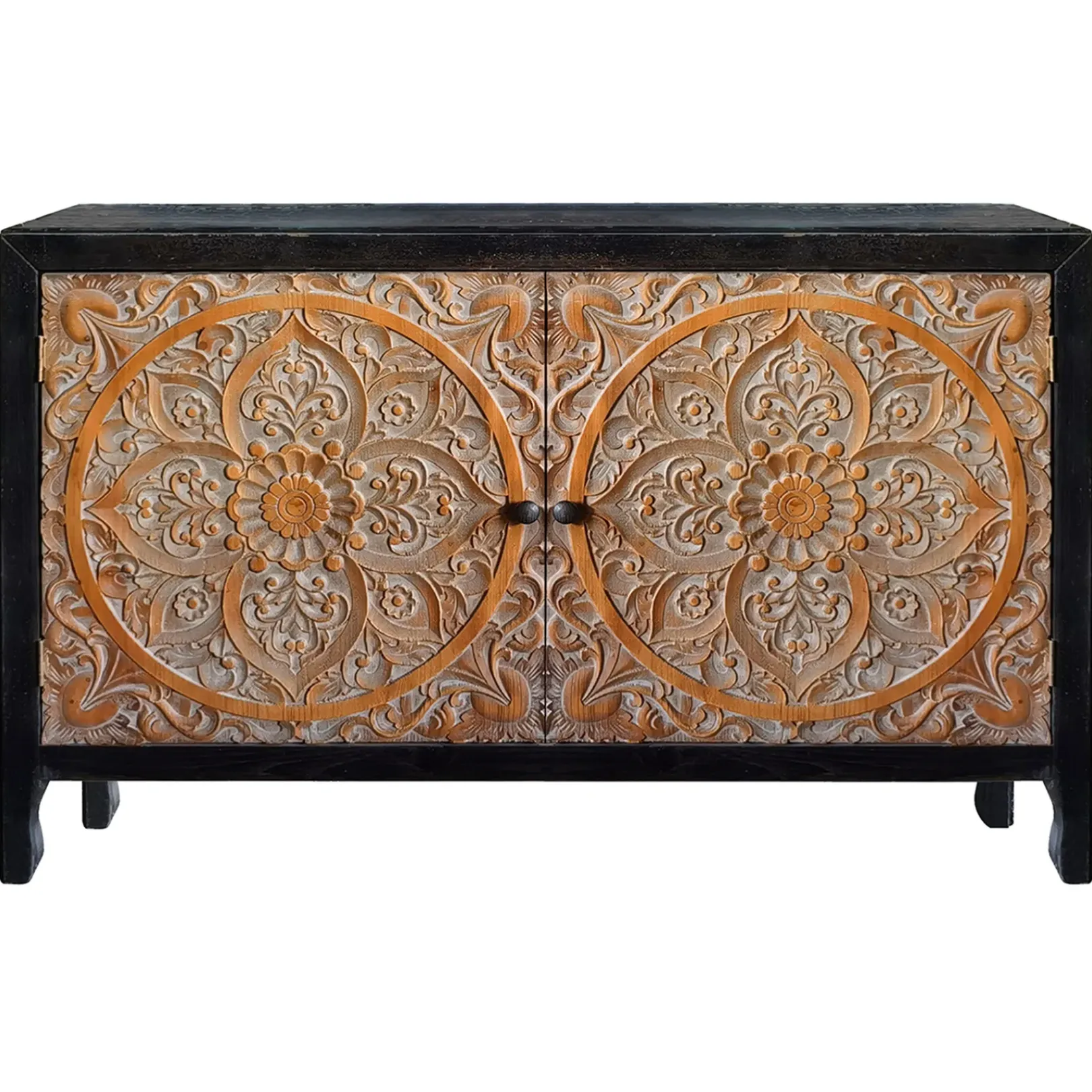 Discount 2-Door Carved Black Long Cabinet Opening Sales Cabinets & Chests