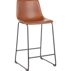 Discount Drake Cognac Faux Leather Modern Industrial Barstool, 30 Bargain Sale Dining Chairs & Benches