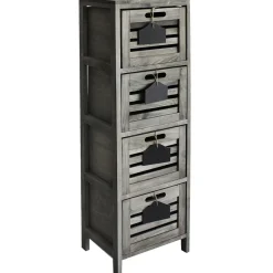 Online 4-Drawer Grey Wooden Cabinet, Large Opening Sales Cabinets & Chests
