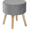 Emmy Grey Velvet Round Wood Leg Ottoman Clearance Ottomans & Poufs