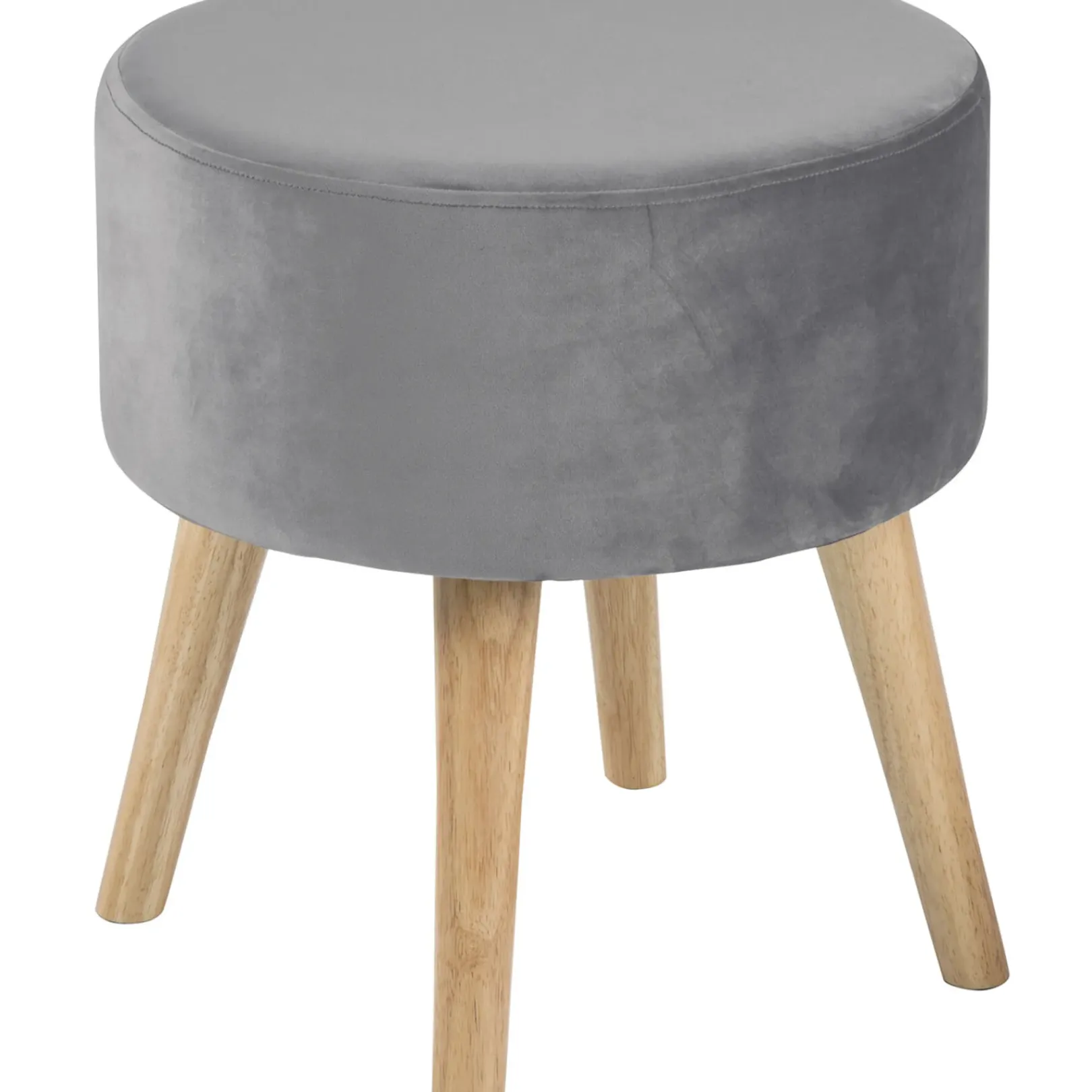 Emmy Grey Velvet Round Wood Leg Ottoman Clearance Ottomans & Poufs
