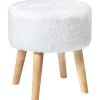 Outlet Emmy White Faux Fur Wood Leg Ottoman Good Quality Ottomans & Poufs