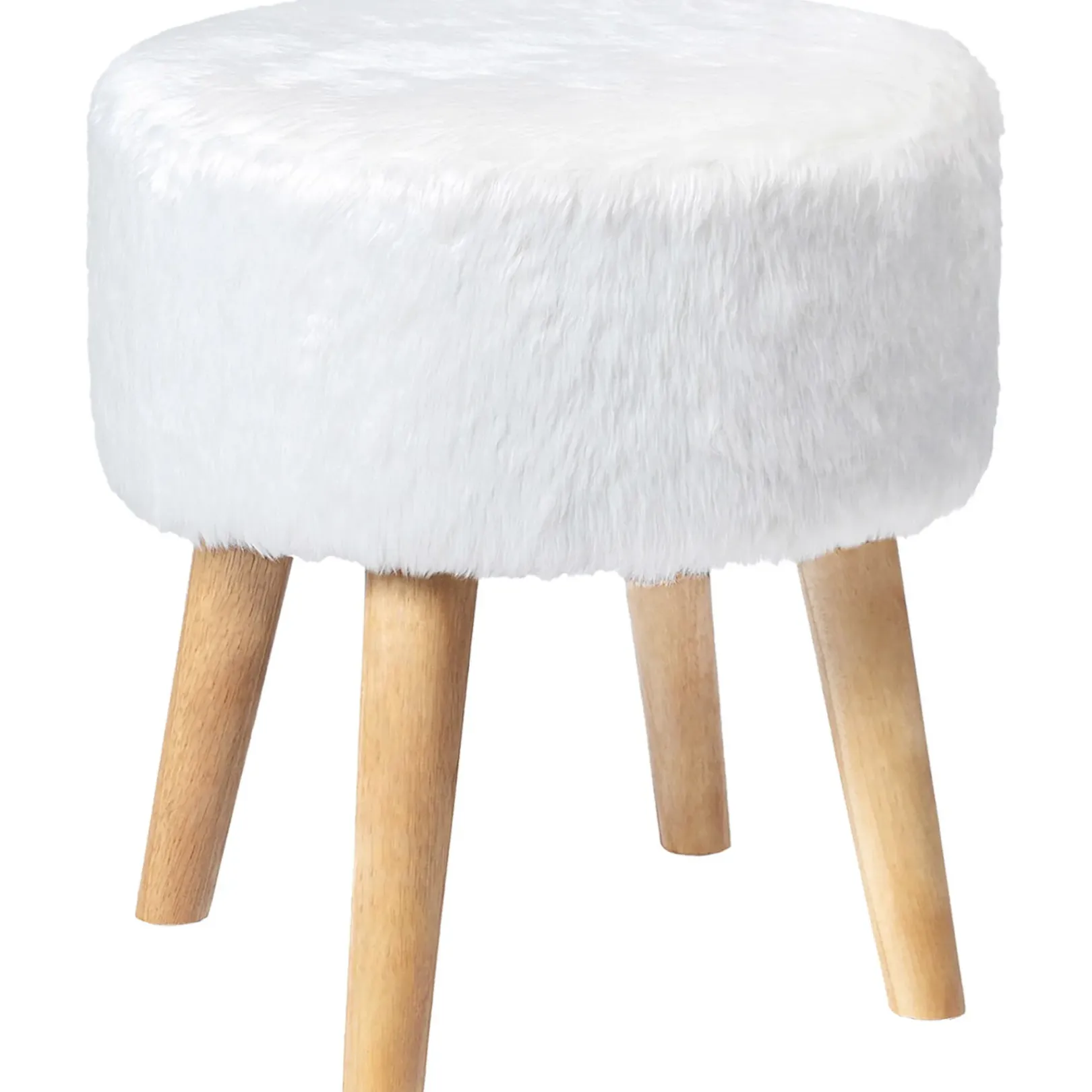 Outlet Emmy White Faux Fur Wood Leg Ottoman Good Quality Ottomans & Poufs