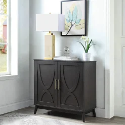 Online Ezra 2-Door Dark Brown Cabinet With Gold Handle Opening Sales Cabinets & Chests
