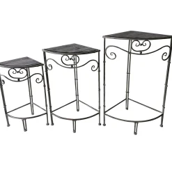 Clearance Fan Shaped Wood Top Plant Stand With Rustic Double Tube Metal Leg, Medium Less Expensive Plant Stands