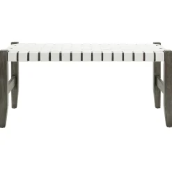 Online Faux Leather Ivory Strap Bench Opening Sales Benches