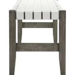 Online Faux Leather Ivory Strap Bench Opening Sales Benches