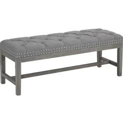 Ferdinand Tufted Tan Linen Wood Bench With Double Nailhead Opening Sales Stools & Benches