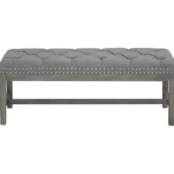 Ferdinand Tufted Tan Linen Wood Bench With Double Nailhead Opening Sales Stools & Benches