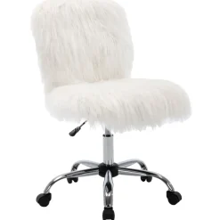 Discount Fiona White Faux Fur Adjustable Office Chair Low Price Office