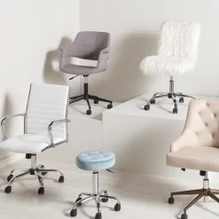 Discount Fiona White Faux Fur Adjustable Office Chair Low Price Office