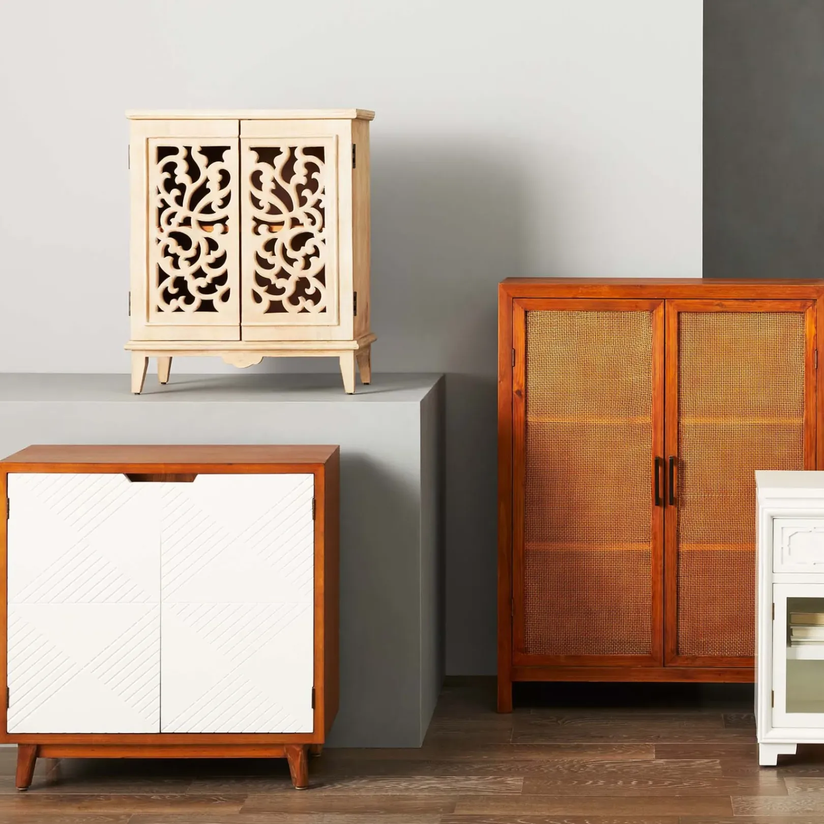 Discount Grace Mitchell Natural Carved 2-Door Cabinet Promotion Cabinets & Chests