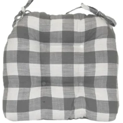 Grey Cotton Buffalo Check Chair Pad Cheaper Dining Chair Cushions & Pads