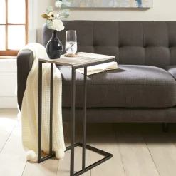 Grey Wooden Top C-Table With Gunmetal Base Clearance Accent Tables