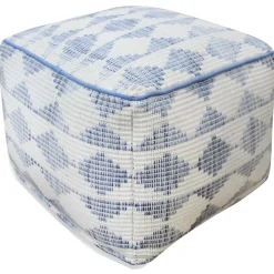 Honeybloom Diana Blue & White Diamond Patterned Pouf Promotion Ottomans & Poufs