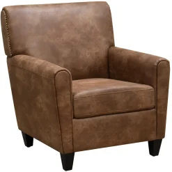 Online Honeybloom Dylan Brown Faux Leather Arm Chair Flash Sale Accent Chairs