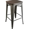 Discount Honeybloom Ennis Metal Barstool With Wooden Seat, 29 Featured Barstools