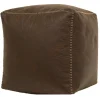 Outlet Honeybloom Faux Leather Brown Pouf With Baseball Stitch Opening Sales Ottomans & Poufs