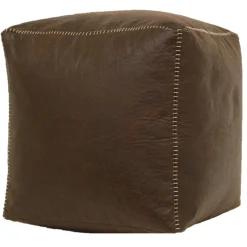 Outlet Honeybloom Faux Leather Brown Pouf With Baseball Stitch Opening Sales Ottomans & Poufs